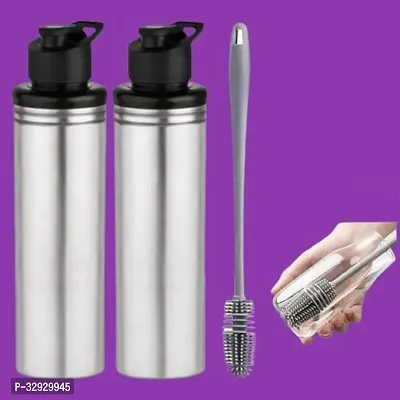 New Stainless Steel 2 Water Bottles 900 Ml With 1 Cleaning Brush-thumb0