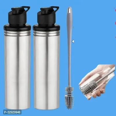 New Stainless Steel 2 Water Bottles 900 Ml With 1 Cleaning Brush-thumb0