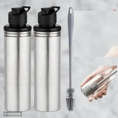 New Stainless Steel 2 Water Bottles 900 Ml With 1 Cleaning Brush