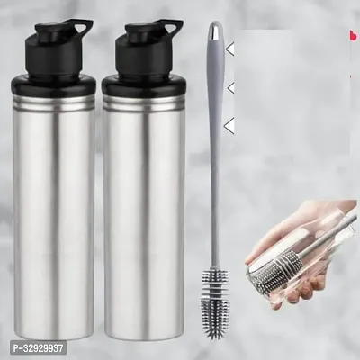 New Stainless Steel 2 Water Bottles 900 Ml With 1 Cleaning Brush-thumb0