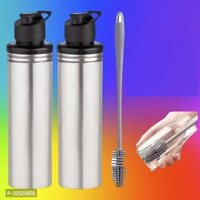 New Stainless Steel 2 Water Bottles 900 Ml With 1 Cleaning Brush