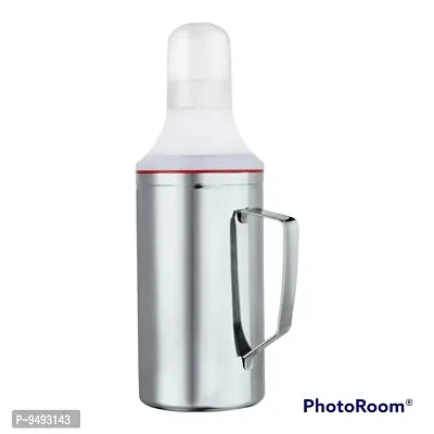 Oil Can (Pro Max) Stainless Steel Nozzle Oil Disoenser 1 Litre Silver | Oil Container | Oil Pourer | Oil Pot | Oil Can | Oil Bottle with Handle Set of 1 Pcs-thumb0