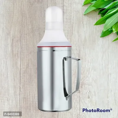 Oil Can (Pro Max) Stainless Steel Nozzle Oil Disoenser 1 Litre Silver | Oil Container | Oil Pourer | Oil Pot | Oil Can | Oil Bottle with Handle Set of 1 Pcs-thumb0