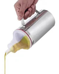 Oil Can (Pro Max) Stainless Steel Nozzle Oil Disoenser 1 Litre Silver | Oil Container | Oil Pourer | Oil Pot | Oil Can | Oil Bottle with Handle Set of 1 Pcs-thumb3