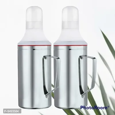 Oil Can Pro Max Stainless Steel Nozzle Oil Dispenser 1 Liter Silver Oil Container Oil Pourer Oil Pot Oil Can Oil Bottle With Handle Set Of 2 Pcs-thumb0