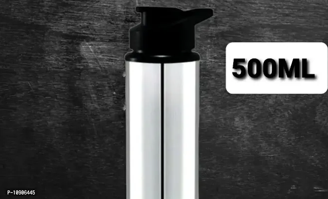 (( SPORTS 500 ML )) Stainless Steel Sports Water Bottles | College bottle| Single Wall BPA Free  Leak Proof Cap and Steel Bottle 500 ml, Pack of 1-thumb0