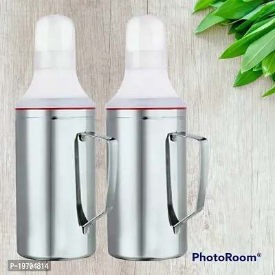 SR IMPEX (( BOSS )) Oil Can Stainless Steel Nozzle Oil Disoenser 1 Litre Silver | Oil Container | Oil Pourer | Oil Pot | Oil Can | Oil Bottle with Handle. Pack of 2-thumb0