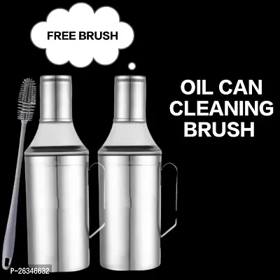 (BRUSH) , TOOFAN-OIL CAN PACK OF 2) Oil Can Stainless Steel Nozzle Oil Disoenser 1 Litre Silver | Oil Container | Oil Pourer| Oil Can | Oil Bottle with Handle With 1 Cleaning Brush. Pack of 2-thumb0