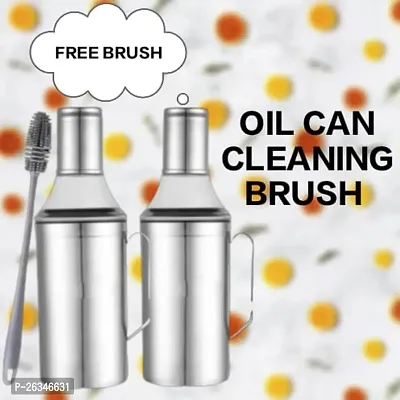 (BRUSH) , TOOFAN-OIL CAN PACK OF 2) Oil Can Stainless Steel Nozzle Oil Disoenser 1 Litre Silver | Oil Container | Oil Pourer| Oil Can | Oil Bottle with Handle With 1 Cleaning Brush. Pack of 2
