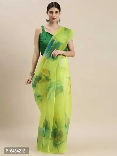 Stunning Premium Organza Digital Print Saree with Blouse Piece For Women-thumb0