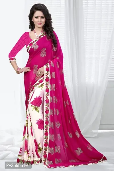 Beautiful Chiffon Printed Saree with Blouse piece-thumb0