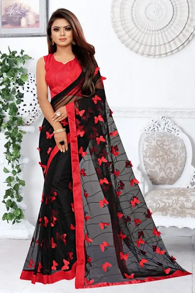 New Trendy Net 3D Butterfly Saree with Blouse piece