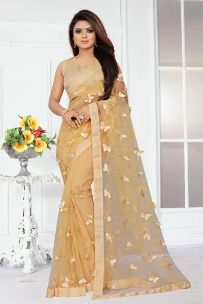 Stylish 3D Embellished Bollywood Net Sarees with Blouse Piece