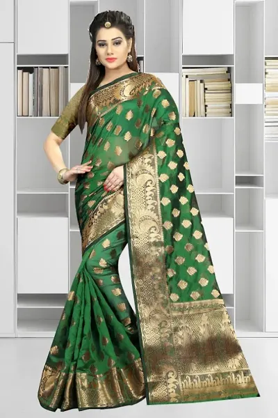 Beautiful Silk Blend Woven Design Saree with Blouse piece For Women