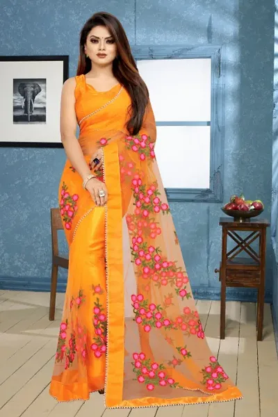 New Trendy Net Embroidered Sarees with Blouse Piece