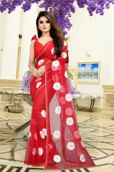 New Trendy Net Embroidered Sarees with Blouse piece