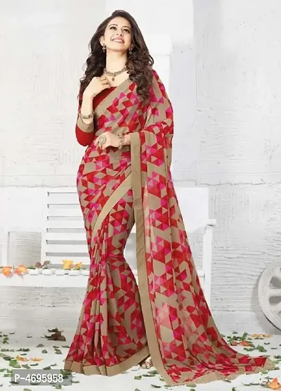 New Trendy Chiffon Printed Saree with Blouse piece-thumb0