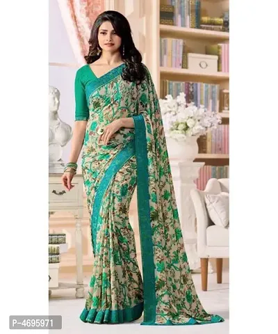 New Trendy Chiffon Printed Saree with Blouse piece