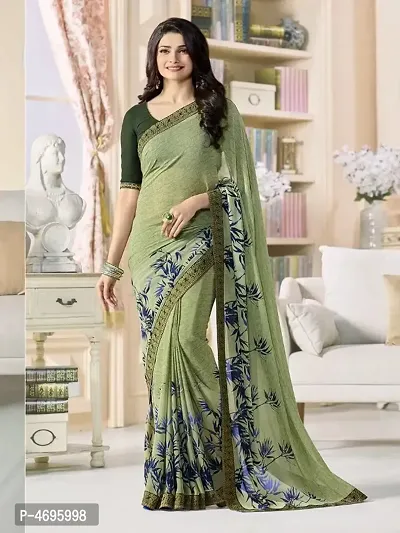 New Trendy Chiffon Printed Saree with Blouse piece-thumb0