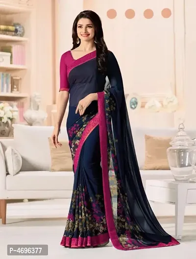 New Trendy Chiffon Printed Saree with Blouse piece-thumb0