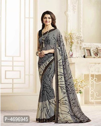 New Trendy Chiffon Printed Saree with Blouse piece-thumb0