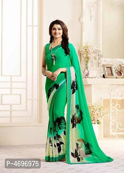 New Trendy Chiffon Printed Saree with Blouse piece-thumb0