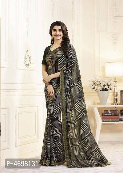 New Trendy Chiffon Printed Saree with Blouse piece-thumb0