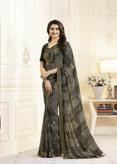 Stylish Georgette Saree With Dupion Silk Blouse Piece