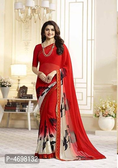 New Trendy Chiffon Printed Saree with Blouse piece-thumb0