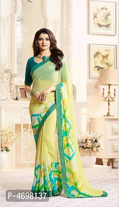 New Trendy Chiffon Printed Saree with Blouse piece-thumb0