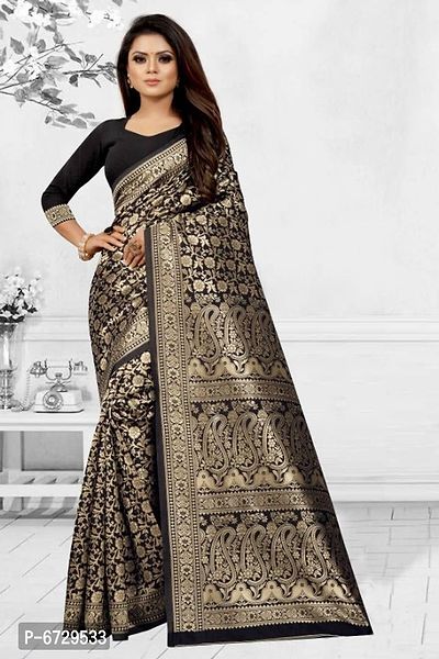 Elegant Black Art Silk Jacquard Saree With Blouse Piece For Women