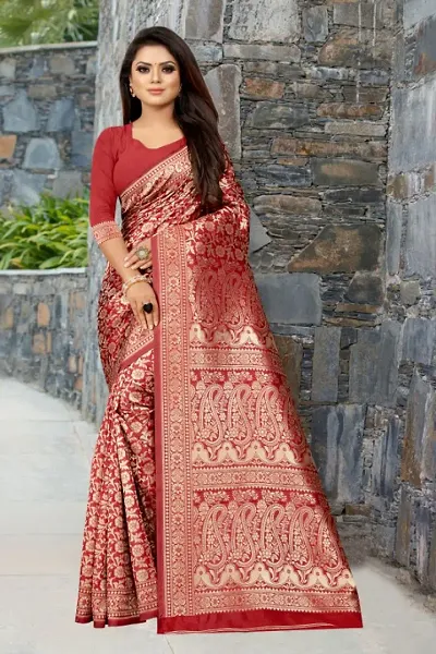 Beautiful Cotton Silk Woven Design Sarees With Blouse Piece