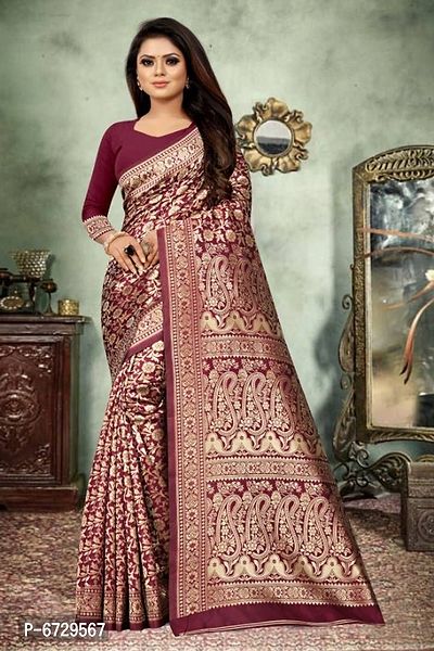 Elegant Maroon Art Silk Jacquard Saree With Blouse Piece For Women