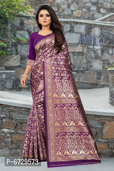 Elegant Purple Art Silk Jacquard Saree With Blouse Piece For Women