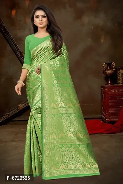 Elegant Green Art Silk Jacquard Saree With Blouse Piece For Women-thumb0