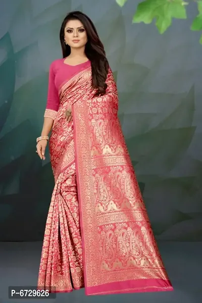 Elegant Pink Art Silk Jacquard Saree With Blouse Piece For Women