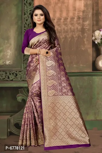 Elegant Purple Art Silk Jacquard Saree With Blouse Piece For Women