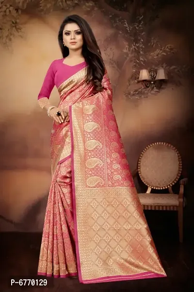 Elegant Pink Art Silk Jacquard Saree With Blouse Piece For Women