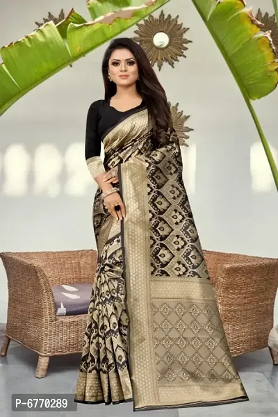 Elegant Black Art Silk Jacquard Saree With Blouse Piece For Women