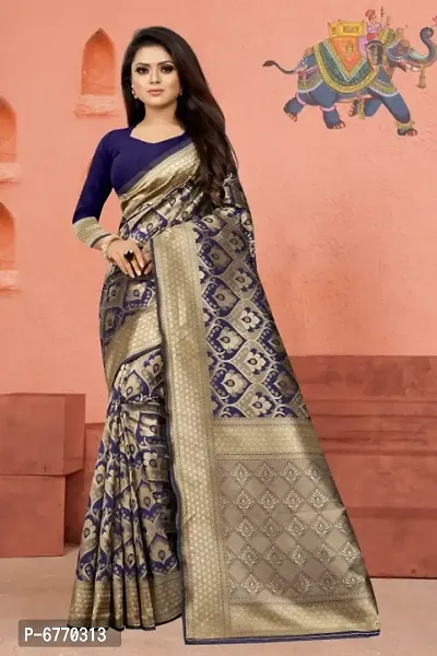 Elegant Blue Art Silk Jacquard Saree With Blouse Piece For Women-thumb0