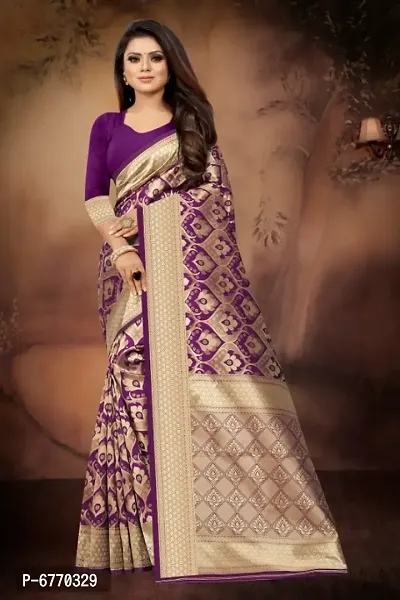 Elegant Purple Art Silk Jacquard Saree With Blouse Piece For Women-thumb0