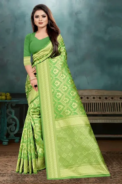 Beautiful Cotton Silk Woven Design Sarees With Blouse piece