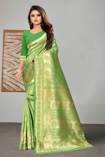 Beautiful Cotton Silk Woven Design Sarees With Blouse Piece