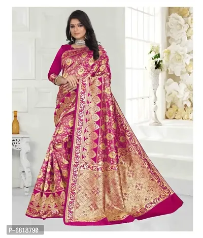 Elegant Pink Art Silk Jacquard Saree With Blouse Piece For Women