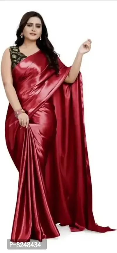 Classic Satin Embellished Saree with Blouse piece-thumb0