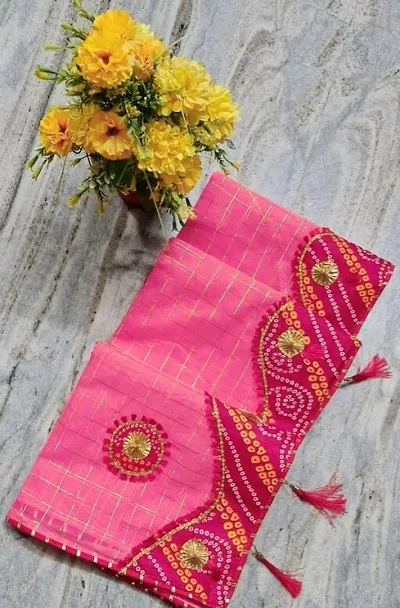 Trendy Cotton Gota Patti Bandhani Sarees with Blouse piece