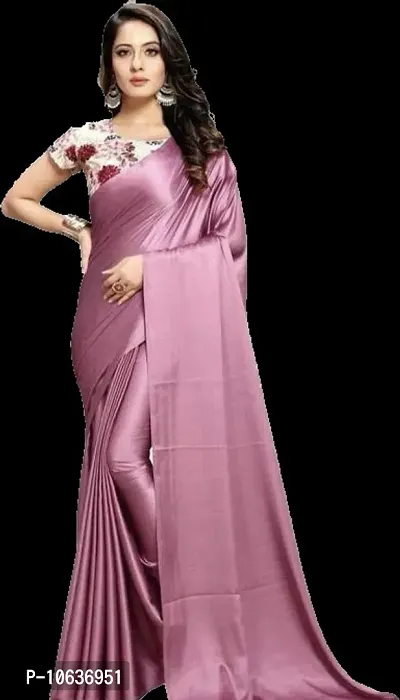 Classic Satin Solid Saree with Blouse piece-thumb0