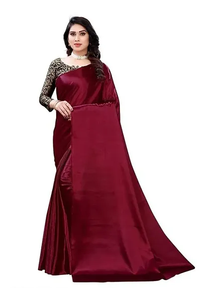 Classic Satin Solid Saree with Blouse piece