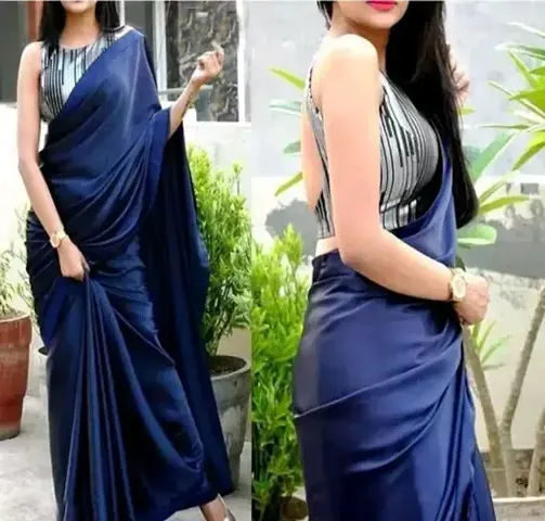 Attractive Satin Saree with Blouse piece 