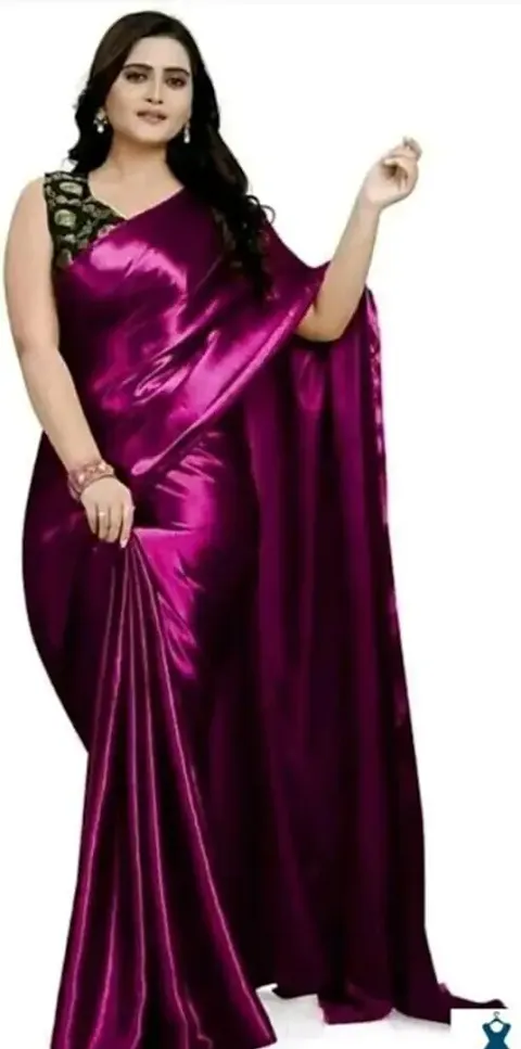 Sanwariya Silks Women's Trendy Satin Plain Saree with Unstitched Blouse Piece (KAMAKHYA_JAMBUN)